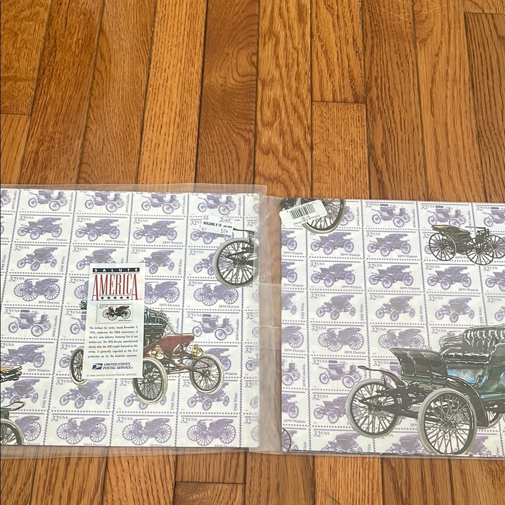 United States Postal Service Gift Wrap Salute America Antique Car Duryea Stamp